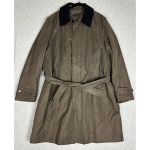 Joseph & Feiss Coat Mens Large Brown Belted‎ Trench Overcoat Quilted Lined Long